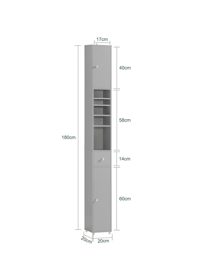 SoBuy Hochschrank in Hellgrau - (B)20 x (H)180 x (T)20cm günstig kaufen onesize