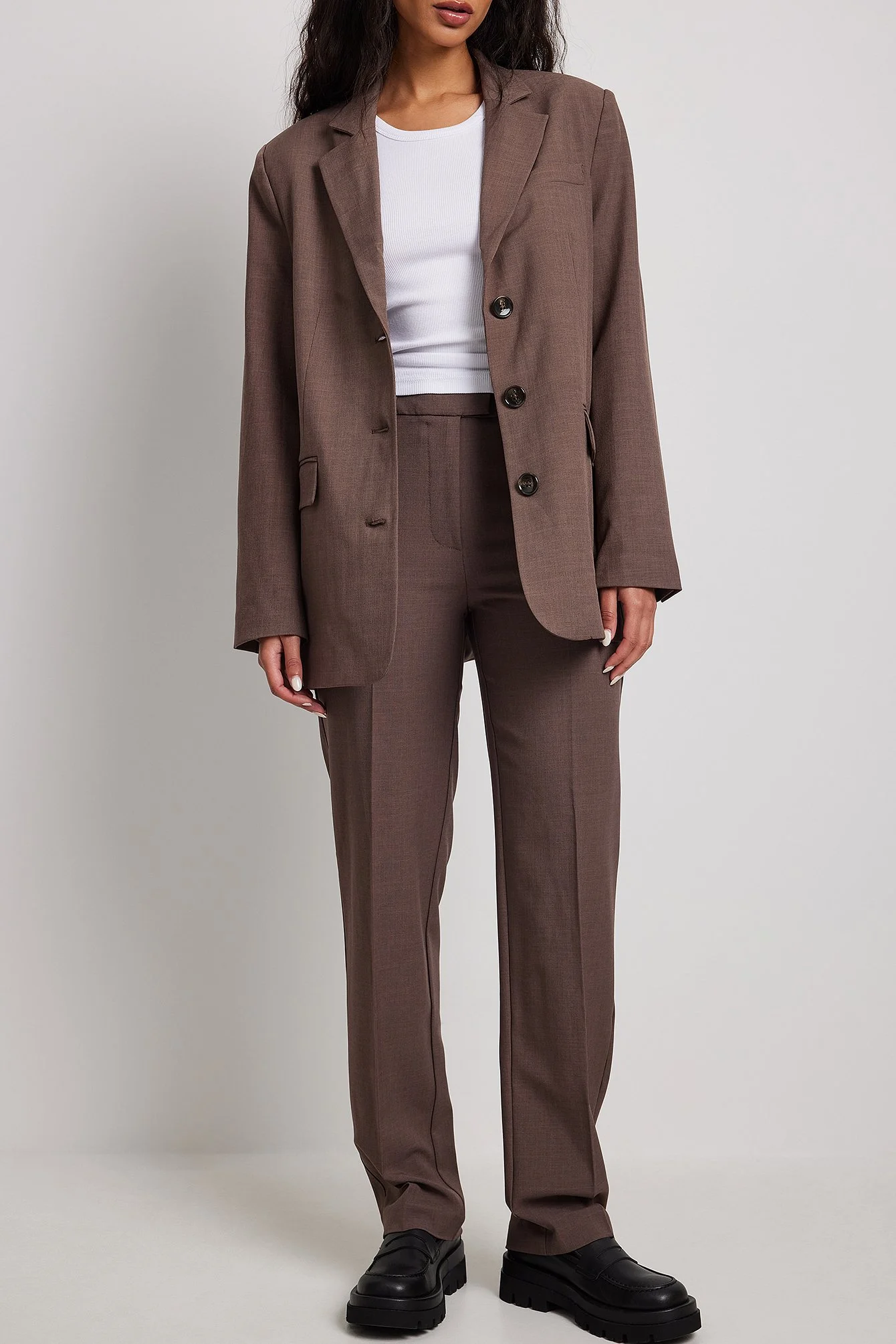 Melange-Blazer in Oversize mit drei Knöpfen