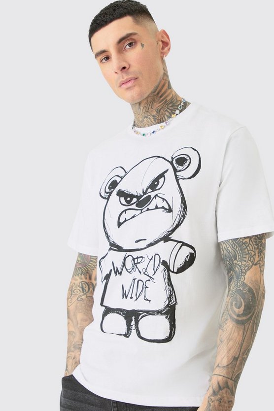 Tall Oversize T-Shirt mit Evil Teddy Print