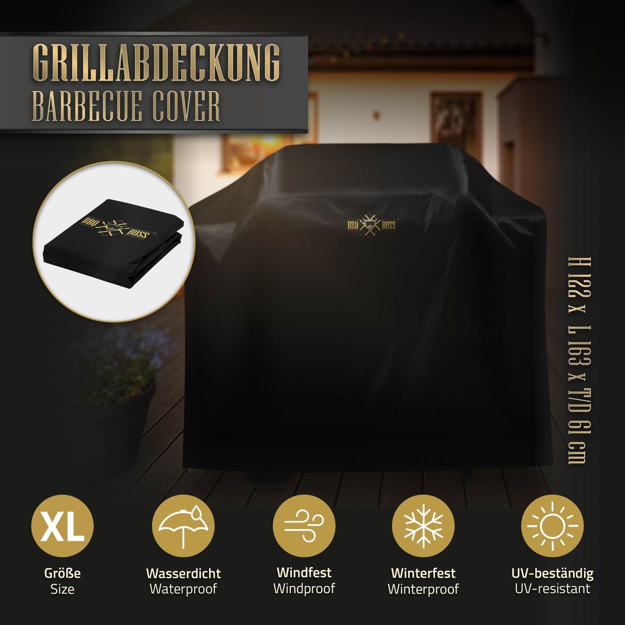 BBQ Boss Gartenmöbel-Schutzhülle Grillabdeckung, Schwarz Oxford-Gewebe 163x61x122cm