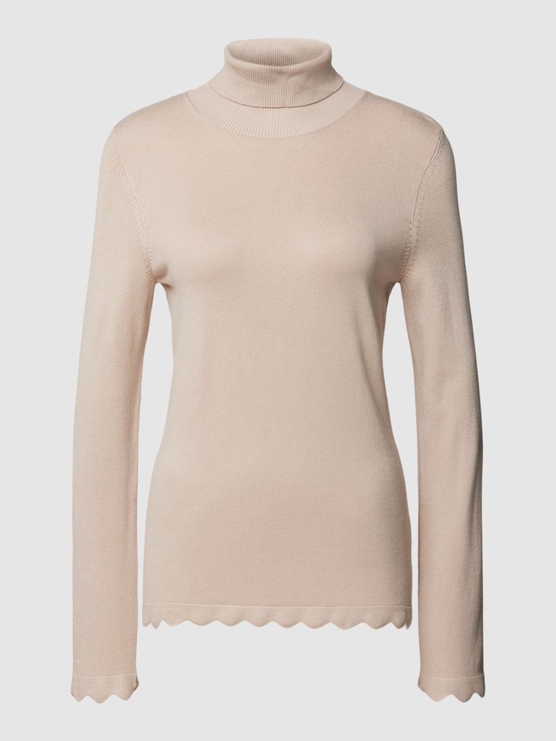 Rollkragenpullover aus Viskose-Mix mit Wellensaum in sand