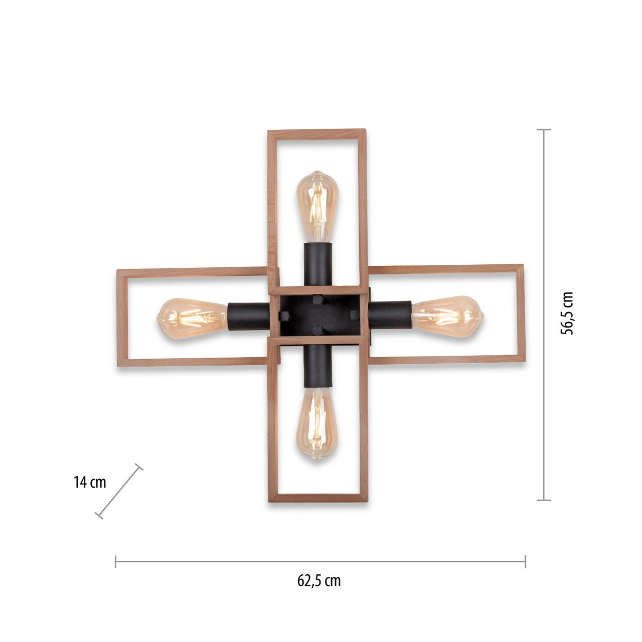 JUST LIGHT LeuchtenDirekt Deckenleuchte FRAME, 4xE27/max. 60W, Innenleuchte, IP20, Metall und Holz
