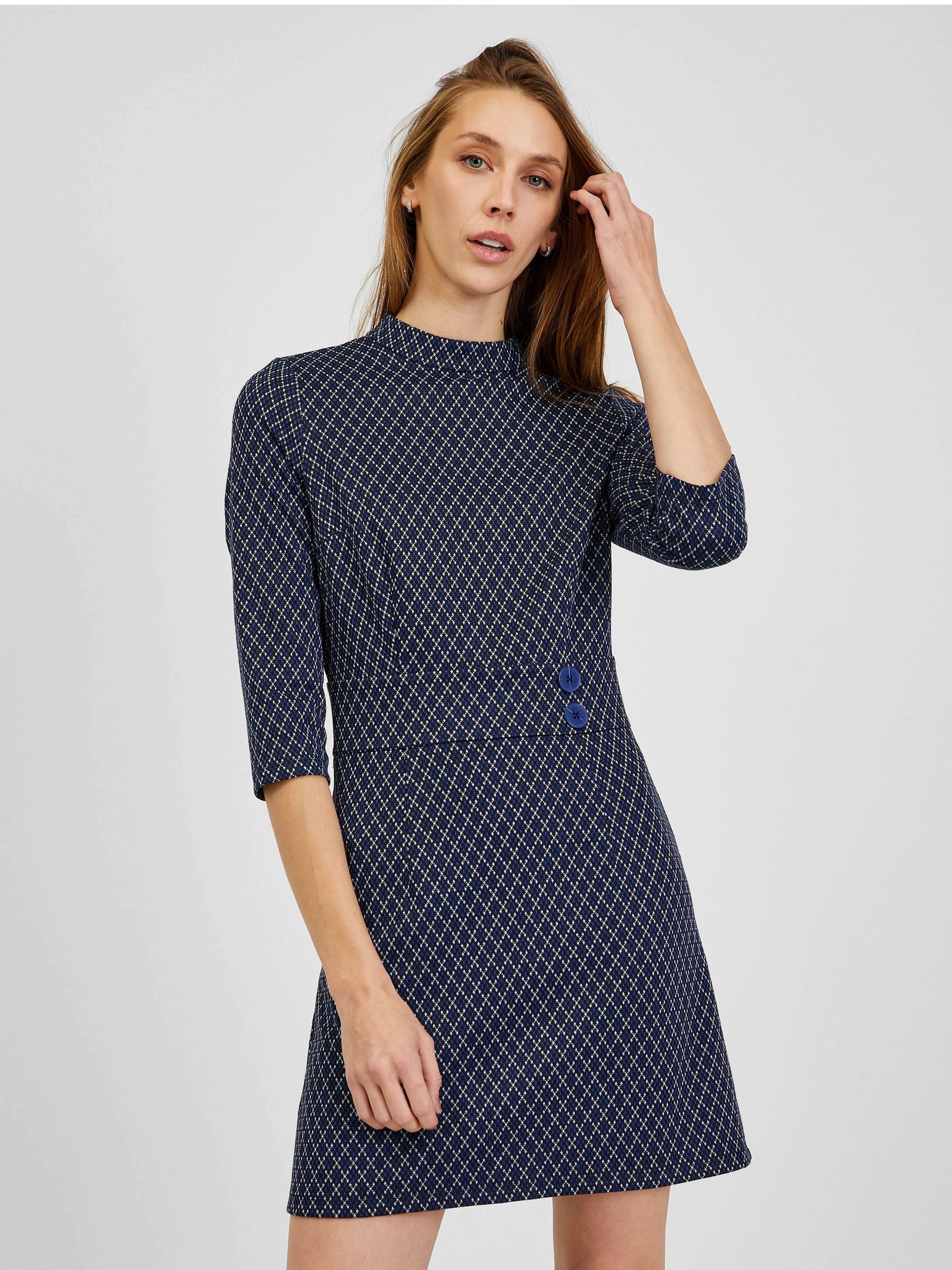 Dunkelblaues gemustertes Damenkleid ORSAY