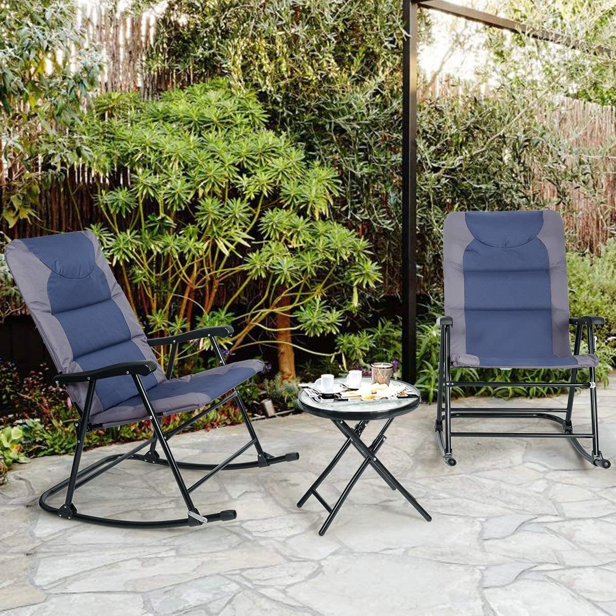 KOMFOTTEU Schaukelstuhl Set mit Beistelltisch, Outdoor-Gartenmöbel-Set