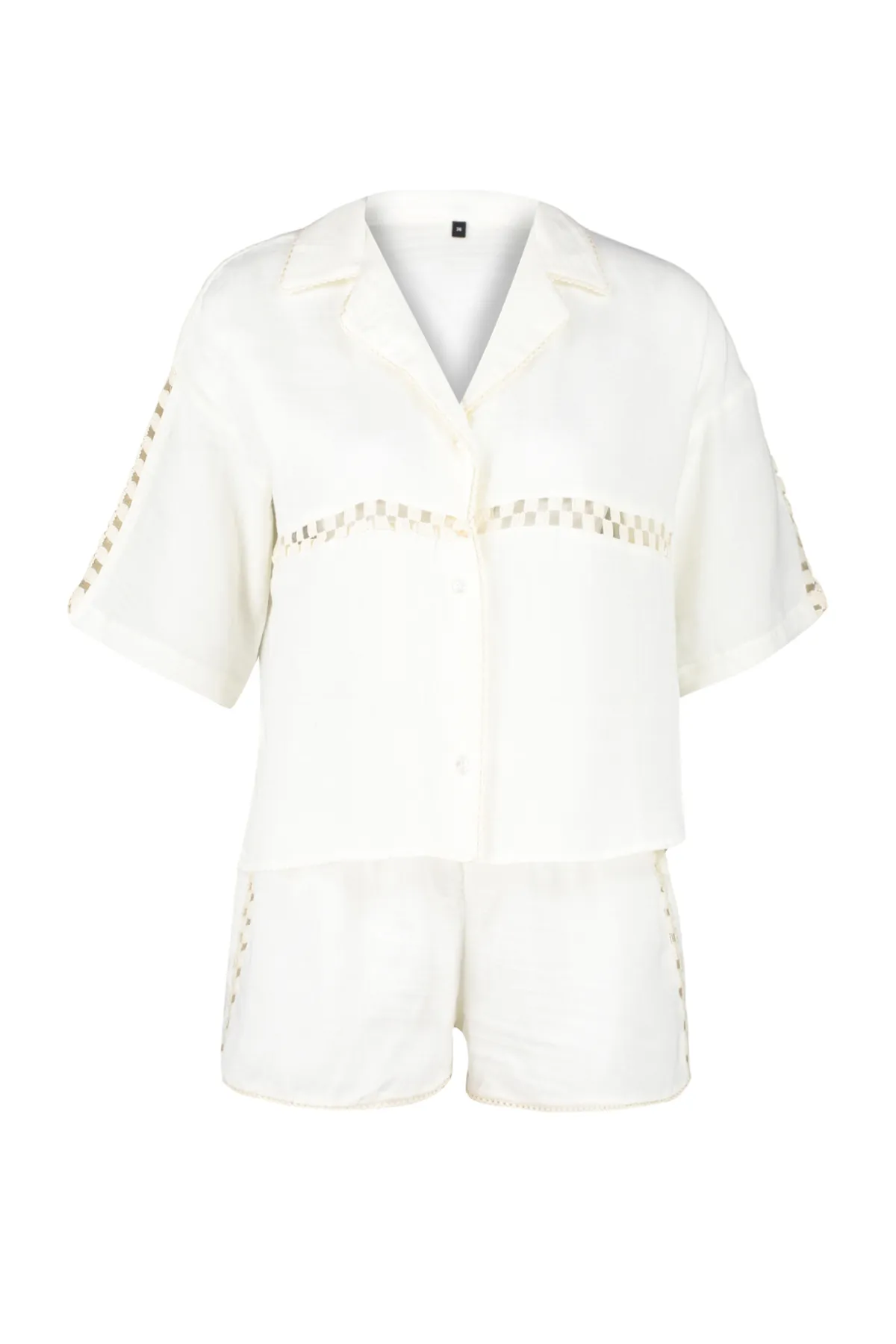 Trendyol Collection  Hemd-Shorts-Set aus gewebtem Musselin aus 100 % Baumwolle in Ecru TBESS24AU00024