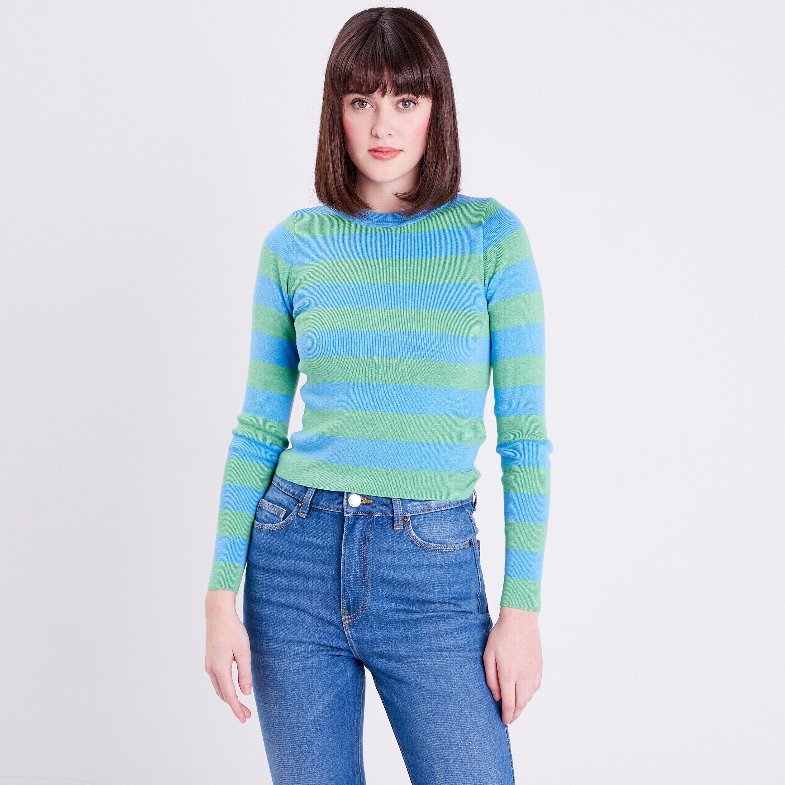 Pull avec manches longues bleu ciel femme | Cache Cache