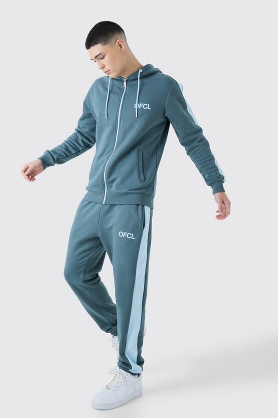 Ofcl Slim Zip Through Contrast Colour Block Hooded Tracksuit