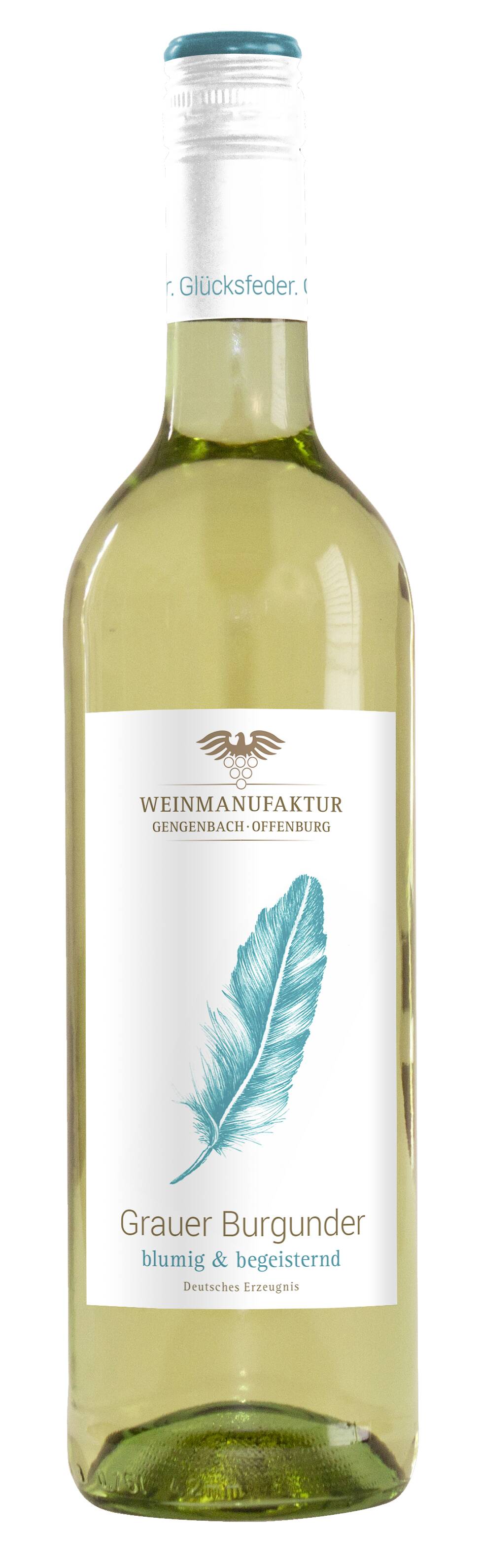 Weinmanufaktur Gengenbach-Offenburg Glücksfeder Grauer Burgunder Qualitätswein feinherb 0,75L 2022