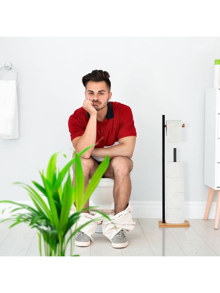 relaxdays Toilettenpapierhalter in Natur/Schwarz günstig kaufen onesize
