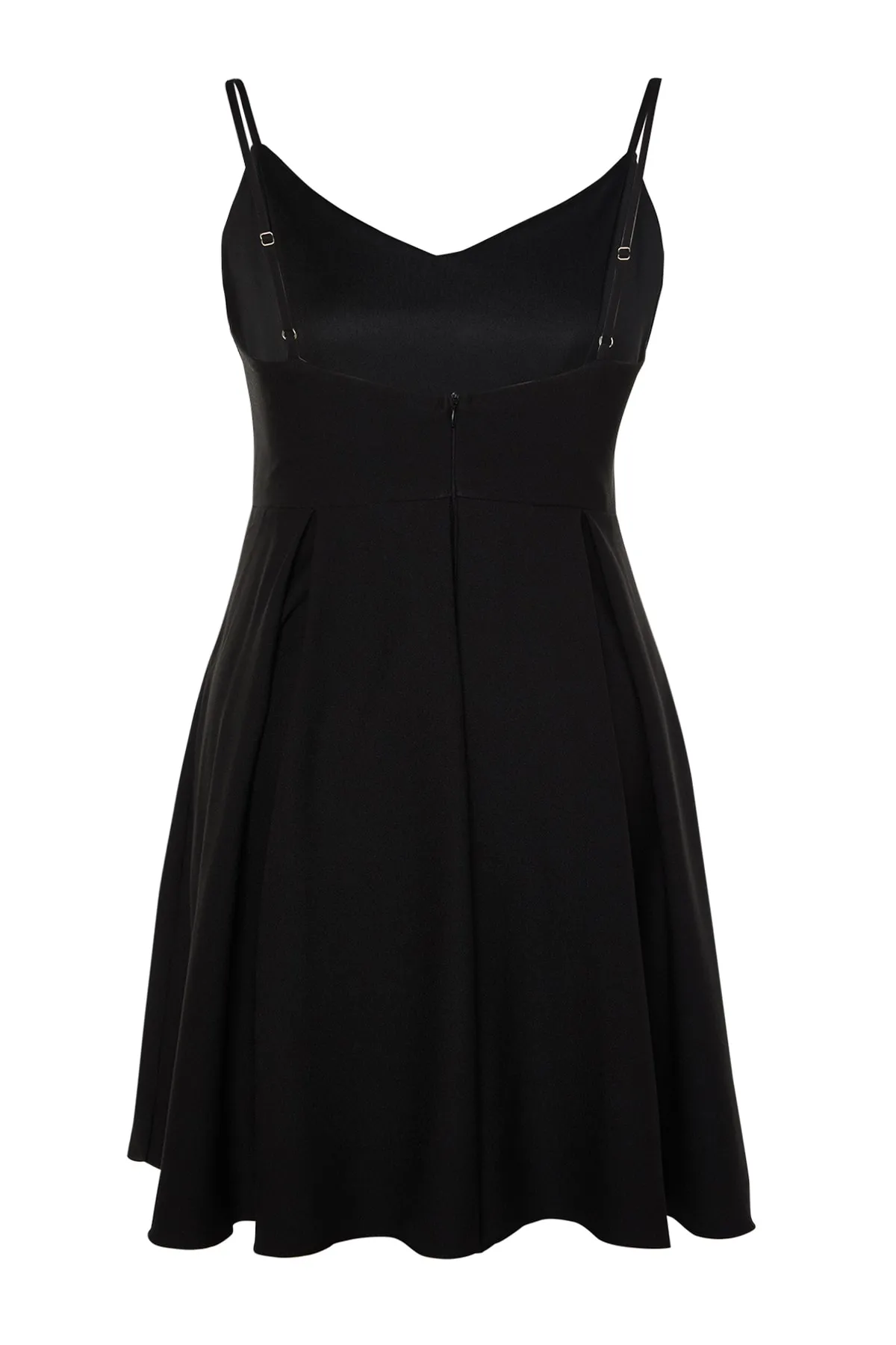 Trendyol Curve  Schwarzes Webkleid mit V-Ausschnitt TBBSS23AH00228