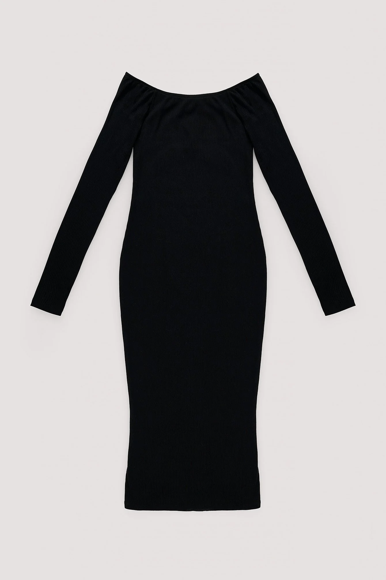 Schulterfreies geripptes Midikleid