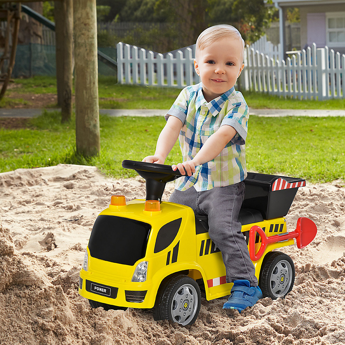 Kinder Rutscherauto mit Musik, Scheinwerfern und Alarmtönen
