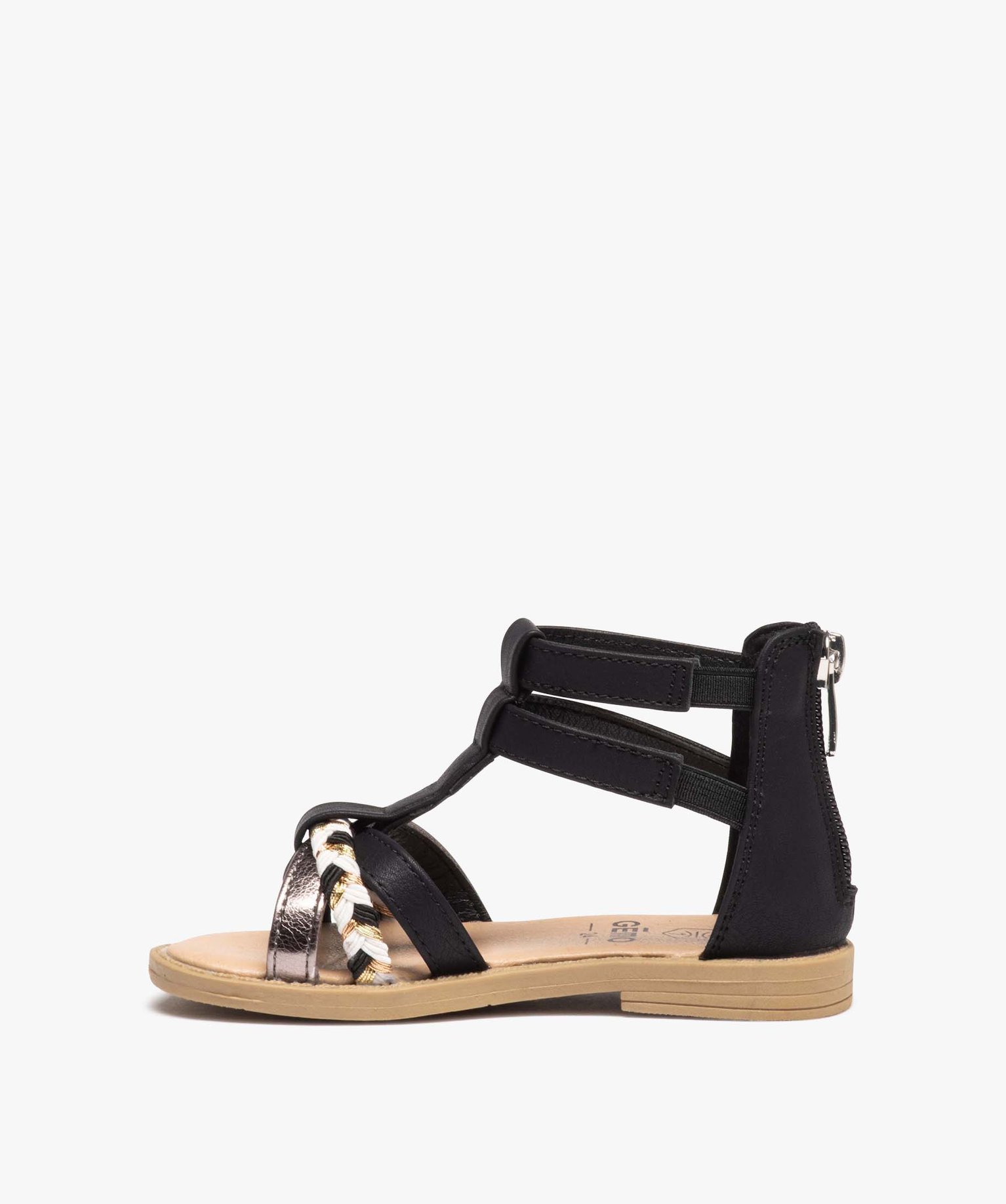 Sandales fille zippées à tige montante et brides métallis... noir | GEMO