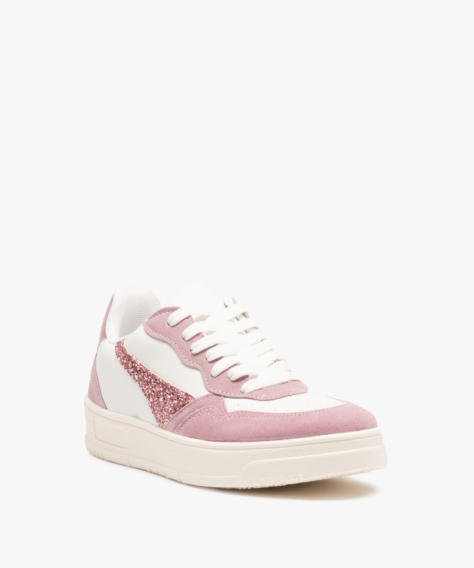 Baskets femme à détails pailletés fermeture lacets rose | GEMO