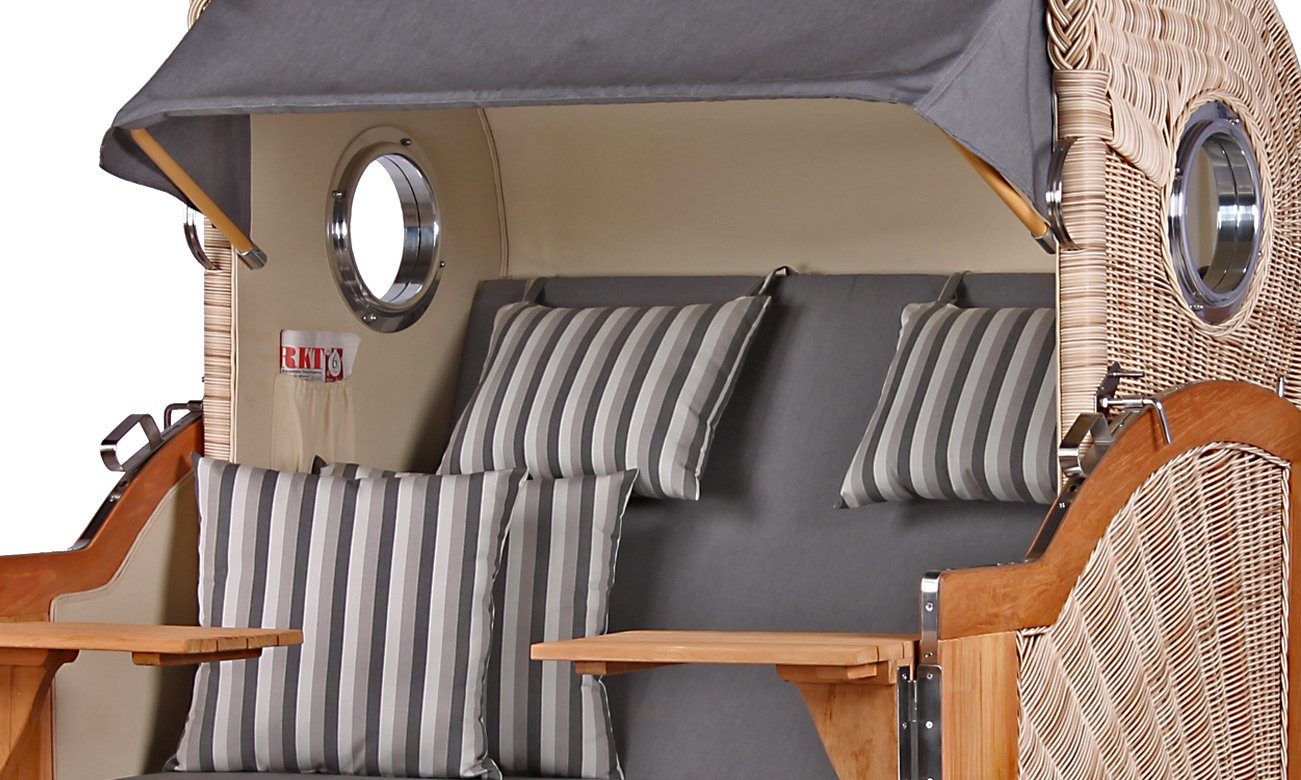 bene living Strandkorb Königssee 2,5-Sitzer Teak - PE shell - Modell 544, BxTxH: 142x95x170 cm, Volllieger ca. 175 Grad, Ostsee-Strandkorb, inkl. Liftersystem und Bullaugen
