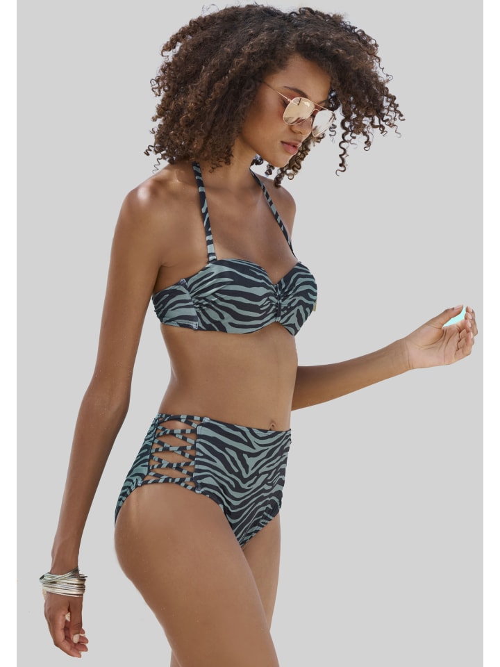 Venice Beach Highwaist-Bikini-Hose in schwarz-oliv günstig kaufen