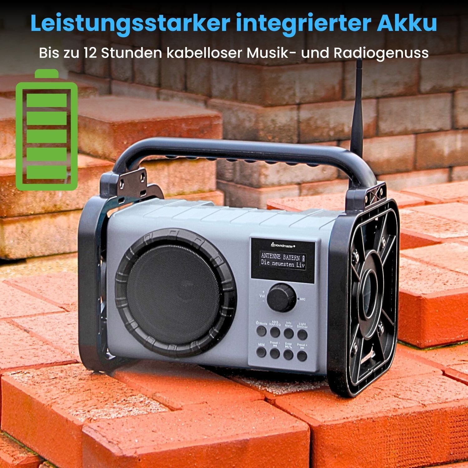 Soundmaster DAB80SW Baustellenradio DAB+ Bluetooth Akku IP44 spritzwassergeschützt Digitalradio (DAB) (DAB+, MW, PLL-UKW, FM, AM)