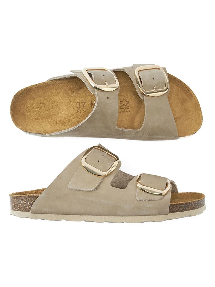 Mandel Leder-Pantoletten in Taupe günstig kaufen