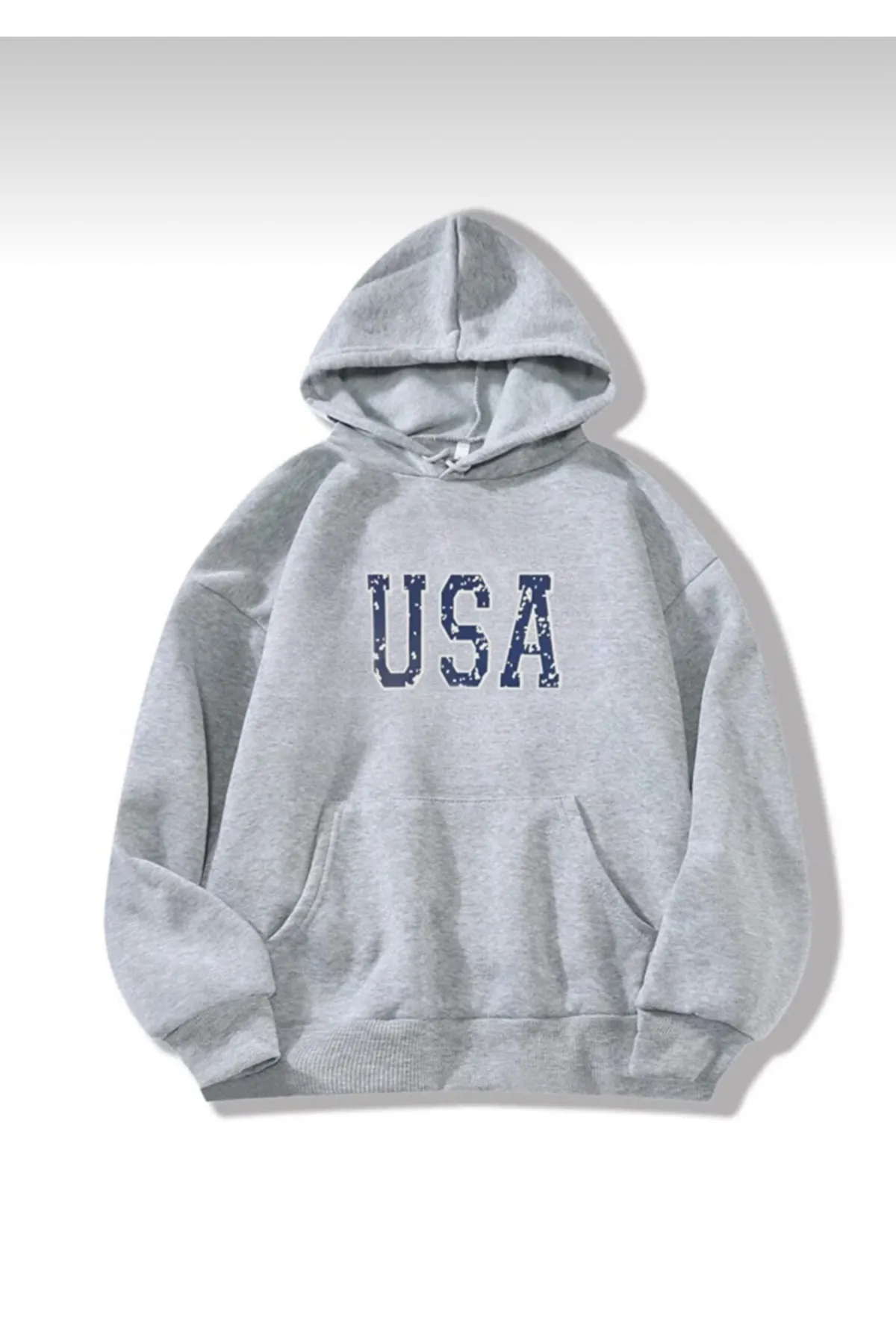 My Blog  Graues, bedrucktes Oversize-Kapuzenpullover mit USA-Print
