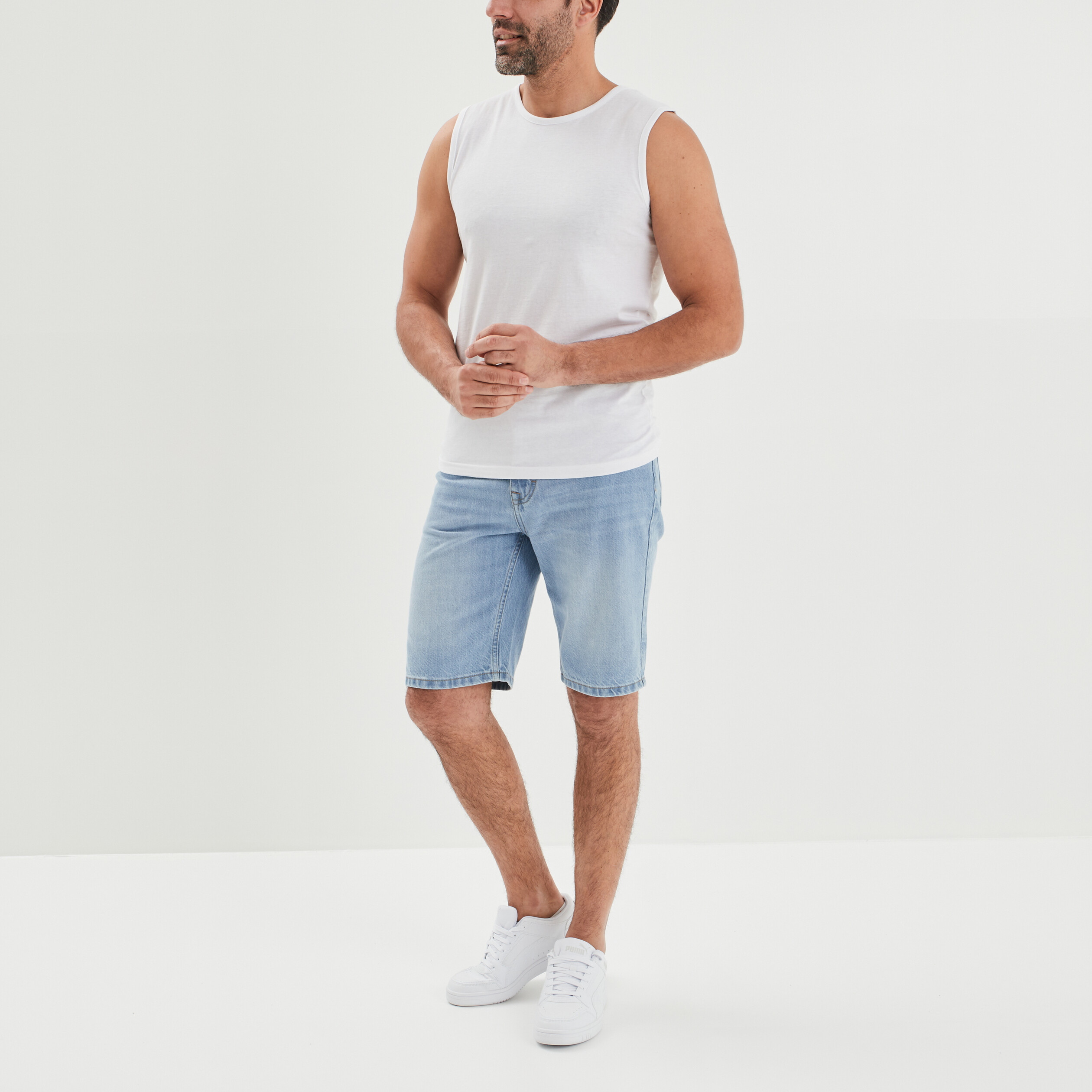 Débardeur droit bretelles larges coton blanc homme | La Halle