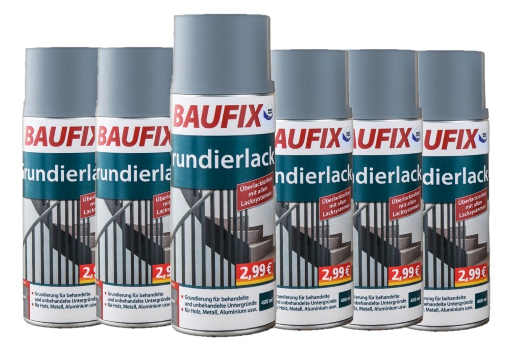 Baufix Grundierlack - Grau 6-er Set