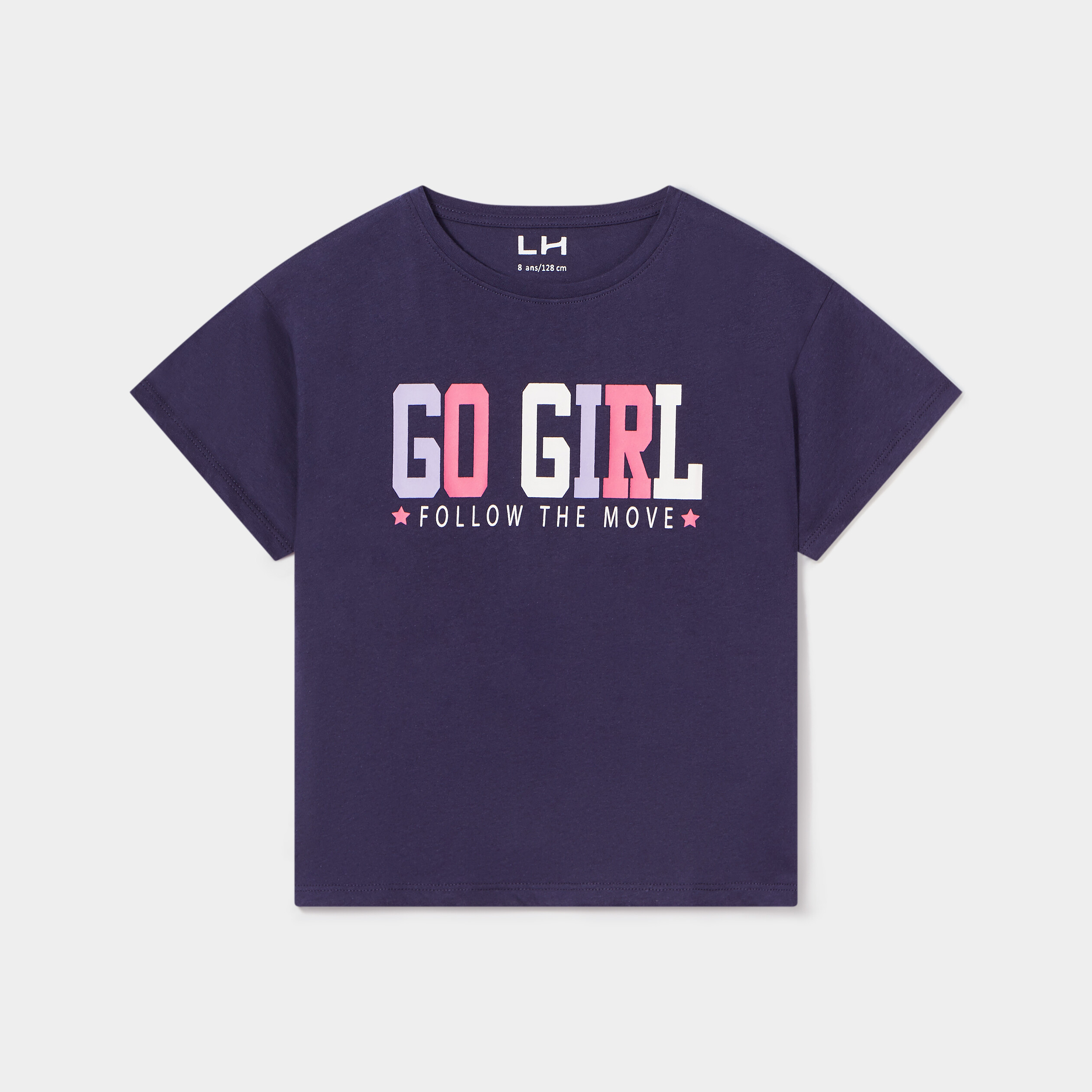 T-shirt droit manches courtes coton bleu marine fille | La Halle