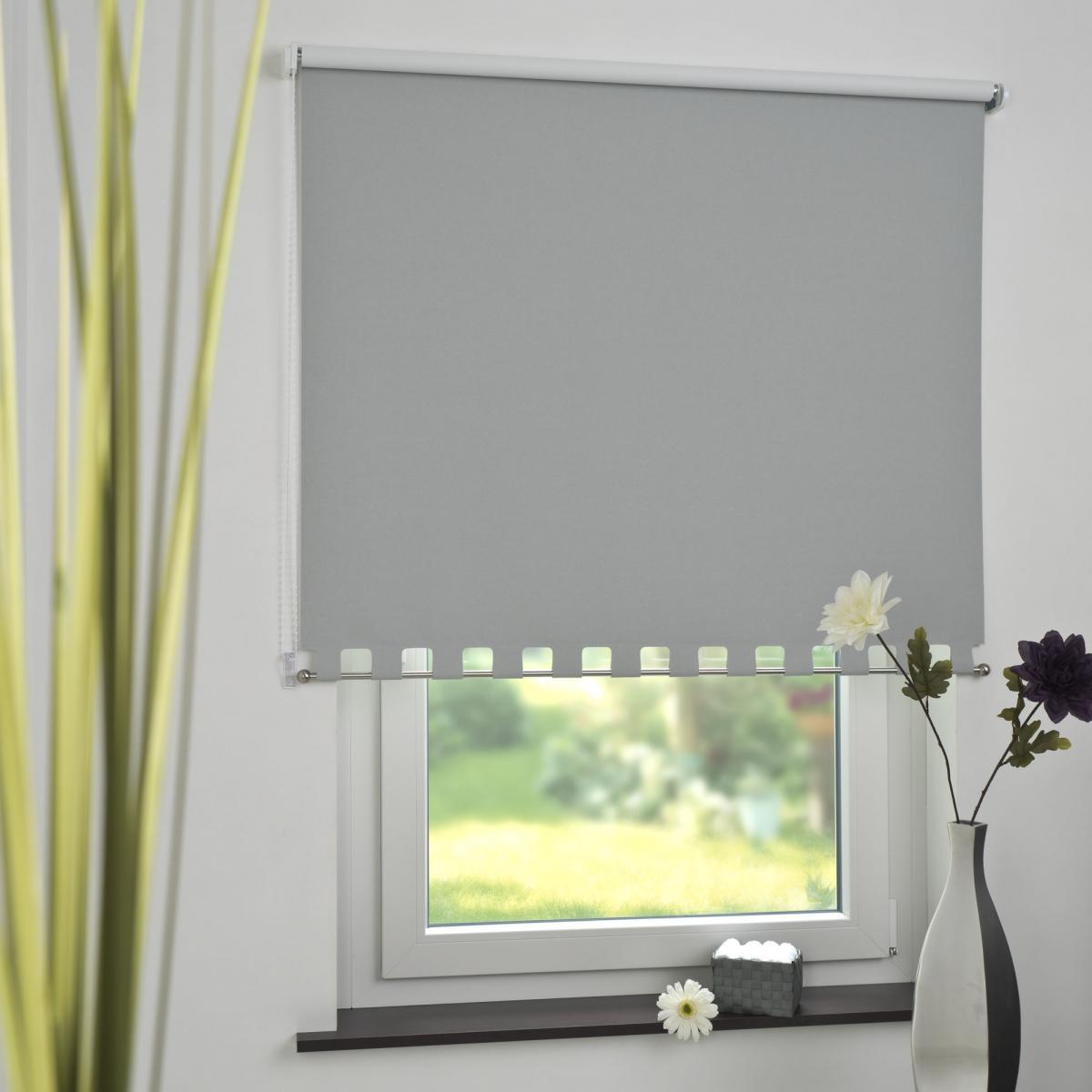 Bella Casa Seitenzugrollo Kettenzugrollo Volantrollo Rollo Eckig Verdunklung 192 x 180 cm hellgrau für Fenster