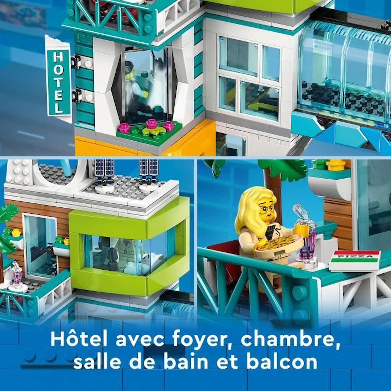 LEGO® City 60380 Le Centre-Ville, Jouet de Maquettes avec Salon de Coiffure, Vétérinaire, et Hôtel bleu