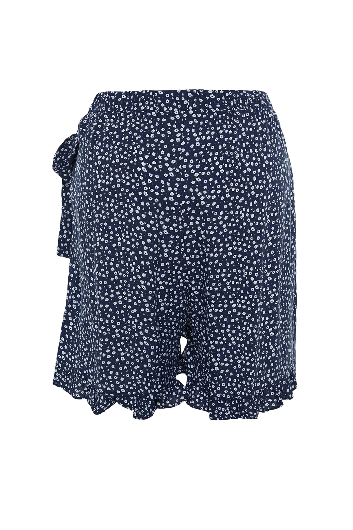 Trendyol Curve  Marineblauer, floral gemusterter, gewebter, gebundener Shorts-Rock TBSSS22SR0164