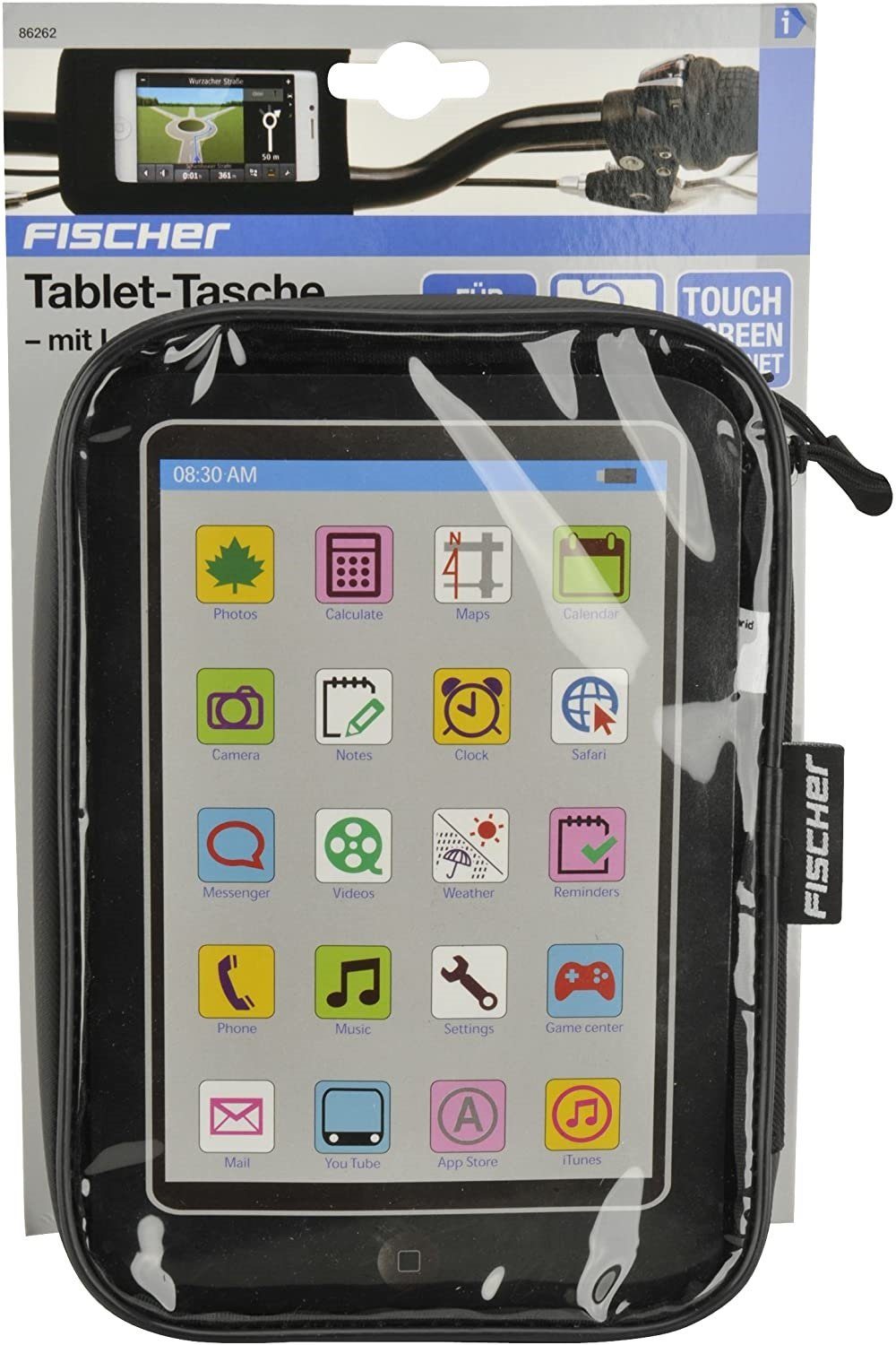 FISCHER Fahrrad Tablet-Tasche Lenker-Halterung Fahrrad Tablet-Halterung, (bis 8 Zoll, Wasserfest, Halter mit Klick-System, Fahrrad-Lenker 22-31,8mm)