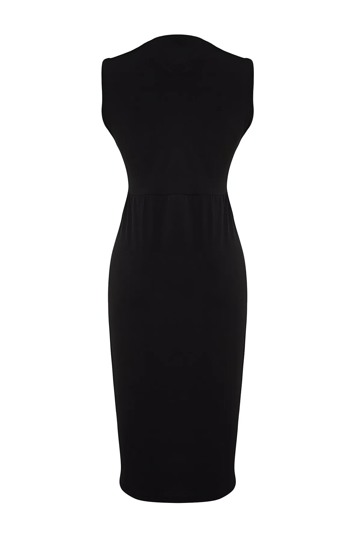 Trendyol Curve  Schwarzes, drapiertes und geschlitztes Strickkleid mit Gürtel TBSSS22AH00008
