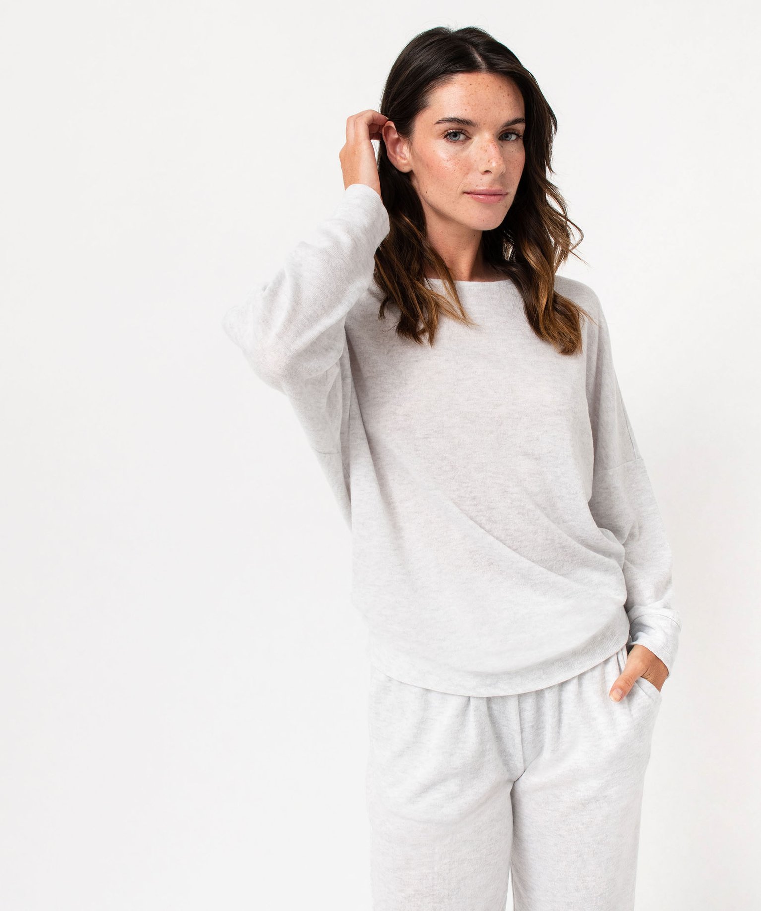 Haut de pyjama à manches chauve-souris femme gris clair | GEMO