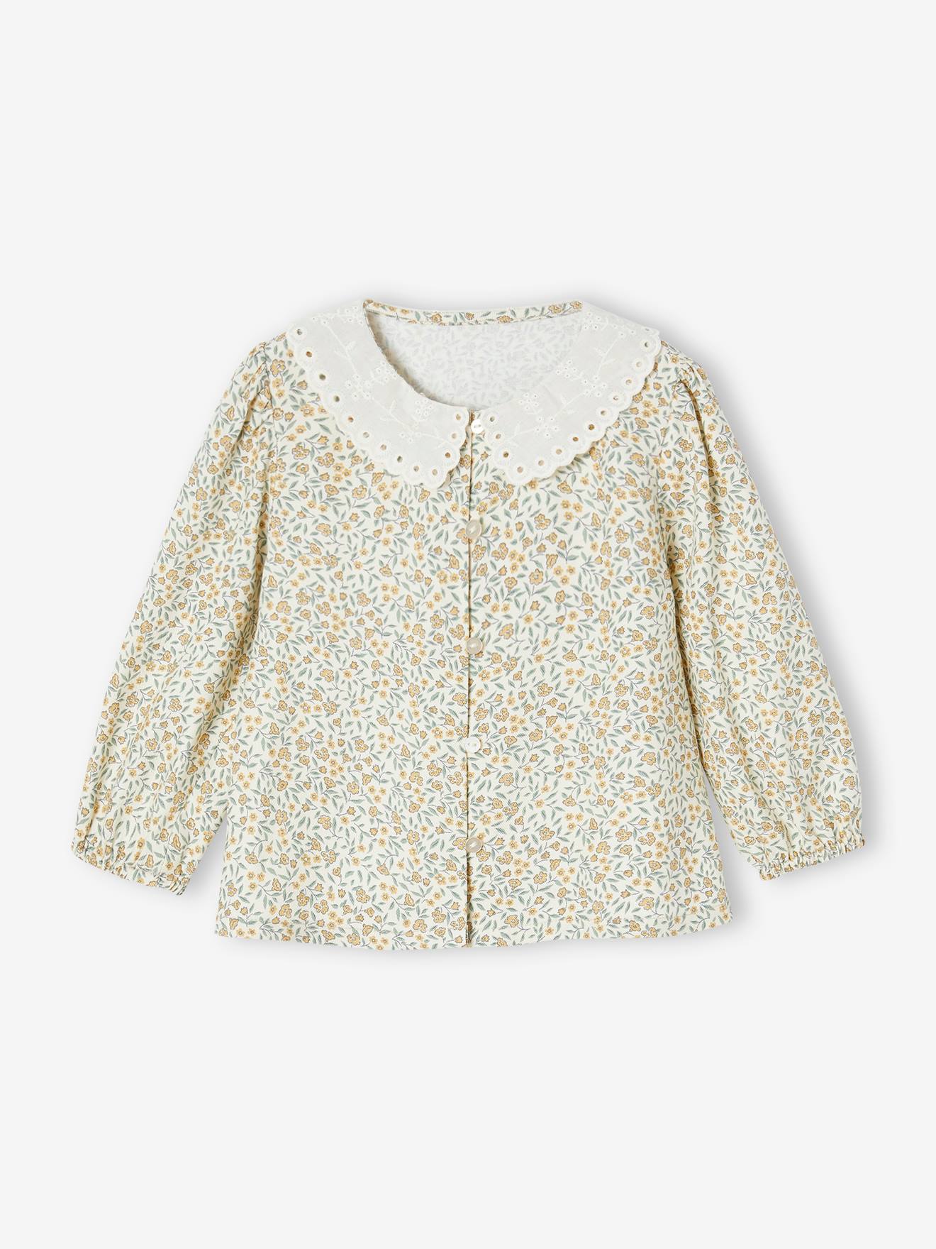 Blouse impriméé bébé col brodé écru