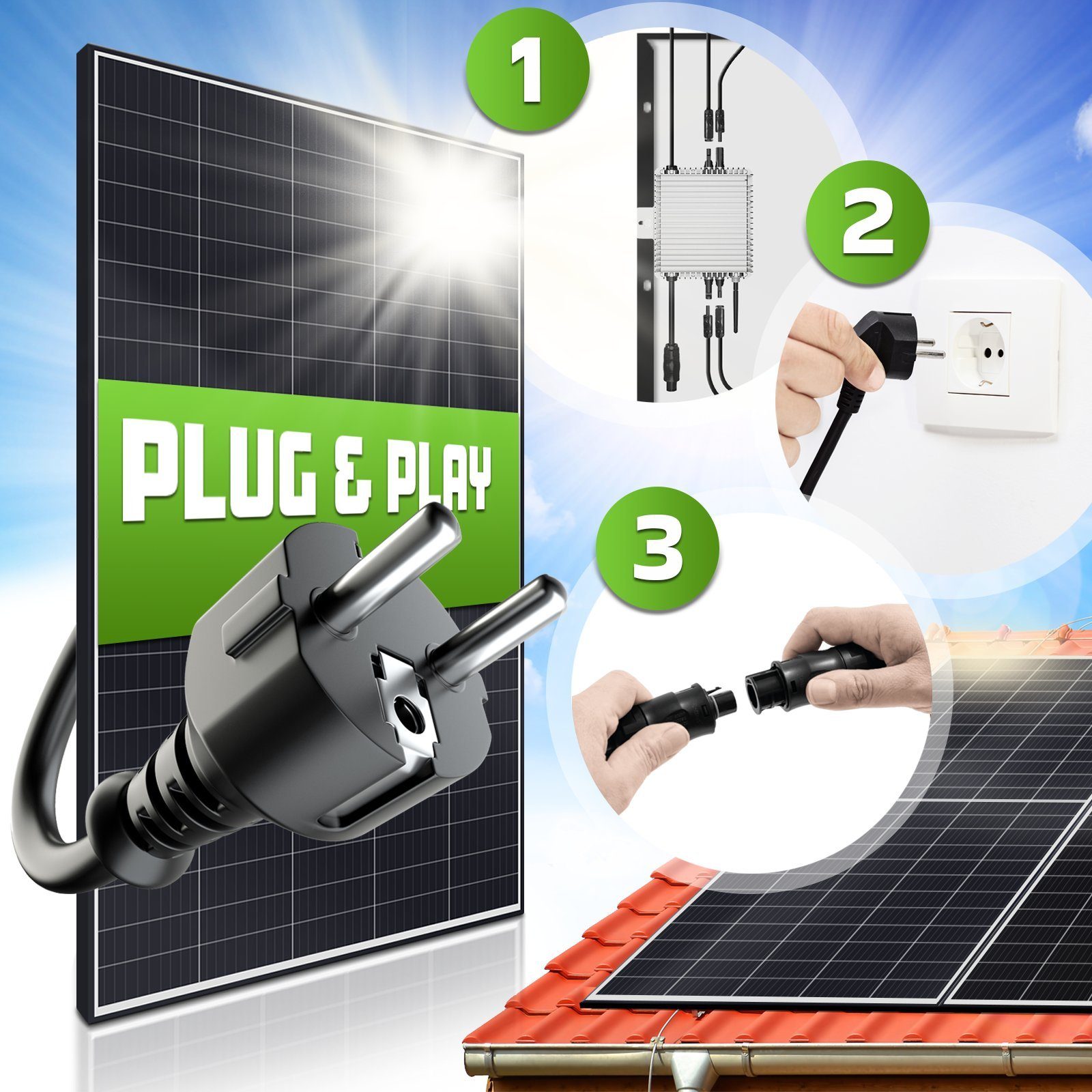 SUNNIVA Solaranlage Balkonkraftwerk 1100W, 800,00 W, Monokristallin, (DEYE Wechselrichter (drosselbar auf 600W oder 800W), Solaranlage Komplettset mit 5m Anschlusskabel für Schuko Steckdose, Balkon Mini-PV Anlage mit WIFI APP und Stromerzeugung Messu