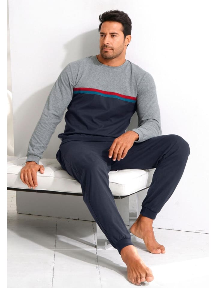 LE JOGGER Pyjama in grau-meliert-blau günstig kaufen