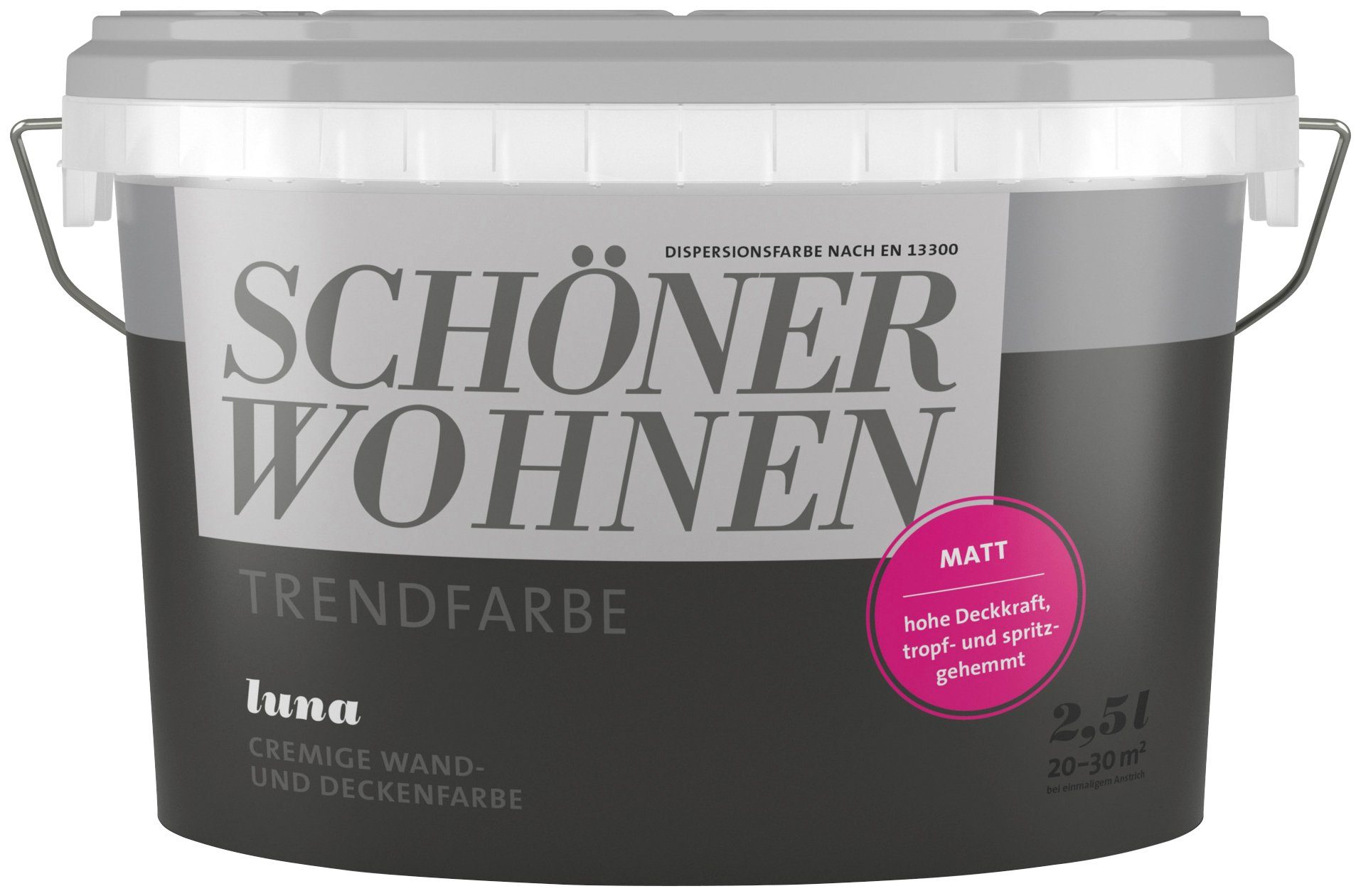 SCHÖNER WOHNEN FARBE Wand- und Deckenfarbe Trendfarbe, matt, 2,5 Liter, Luna, hochdeckende Wandfarbe - für Allergiker geeignet