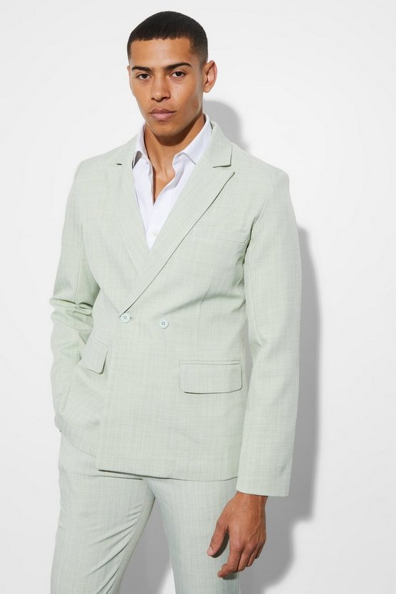 Zweireihige strukturierte Slim-Fit Anzugjacke