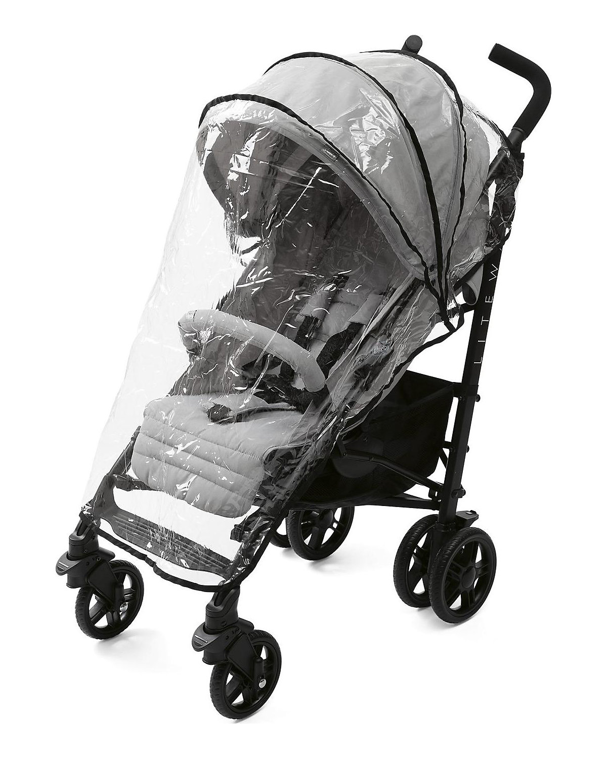Buggy Sportwagen Lite Way4 grau, mit faltbarem Frontbügel 22Kg Traglast, mit neuem großen Verdeck und Textilen Design, inkl. Regenschutz, Einhängekorb