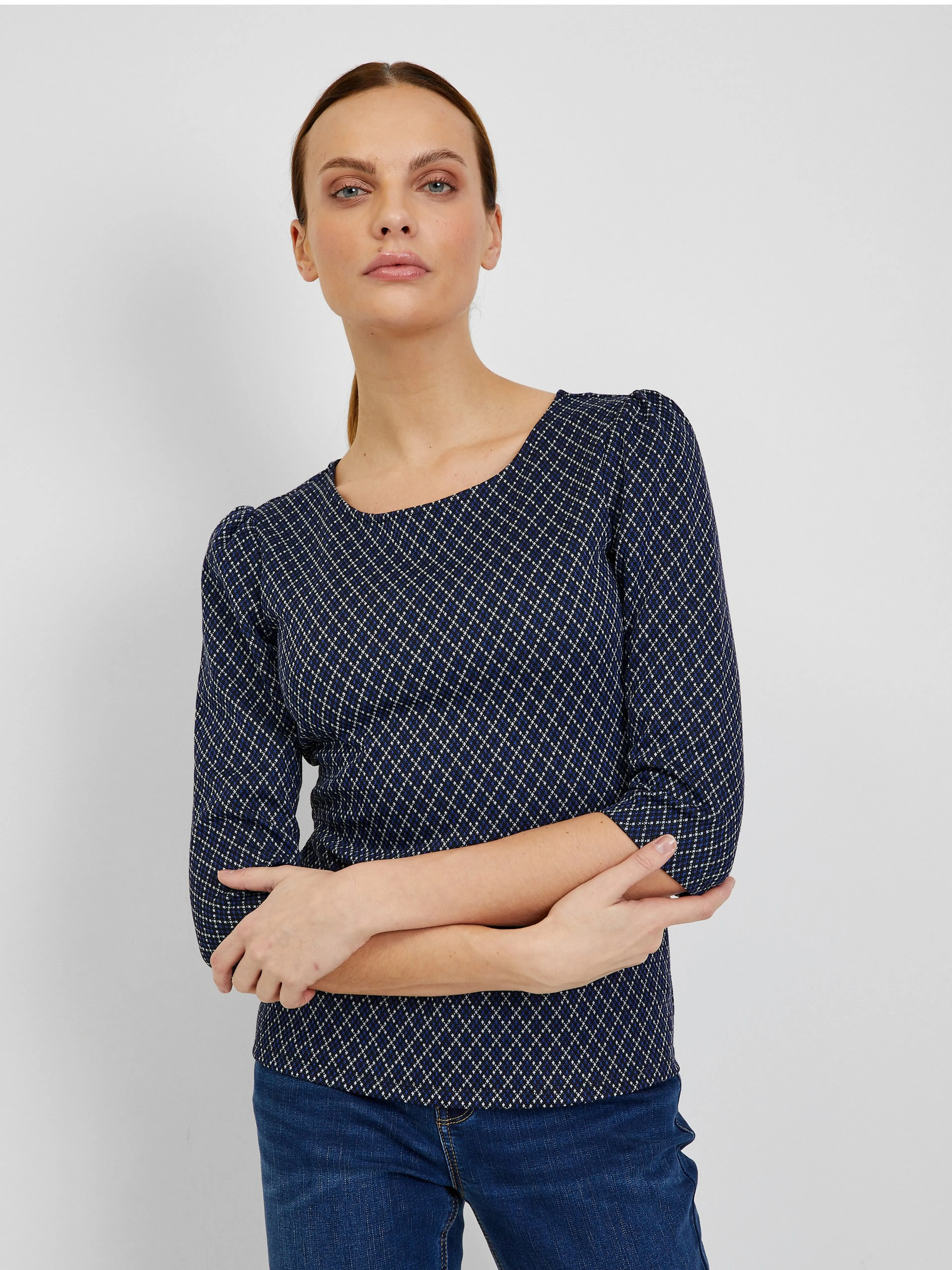 Dunkelblaues gemustertes Damen-T-Shirt ORSAY