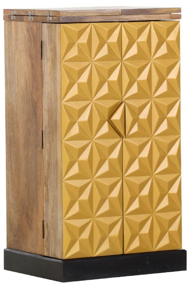 Casa Padrino Barschrank Landhausstil Barschrank mit 2 Türen Naturfarben / Gold / Schwarz 59-117 x 48 x H. 113 cm - Massivholz Weinschrank - Barmöbel im Landhausstil