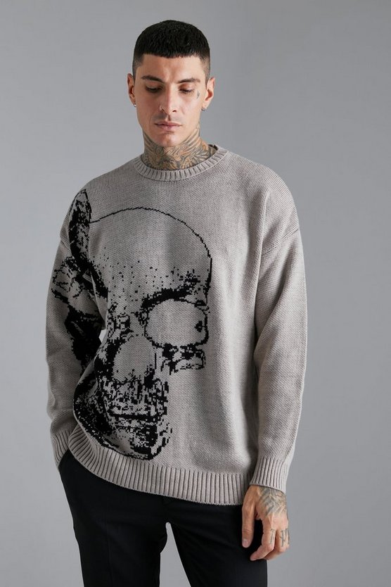 Pullover mit Schmetterlings und Totenkopf-Print