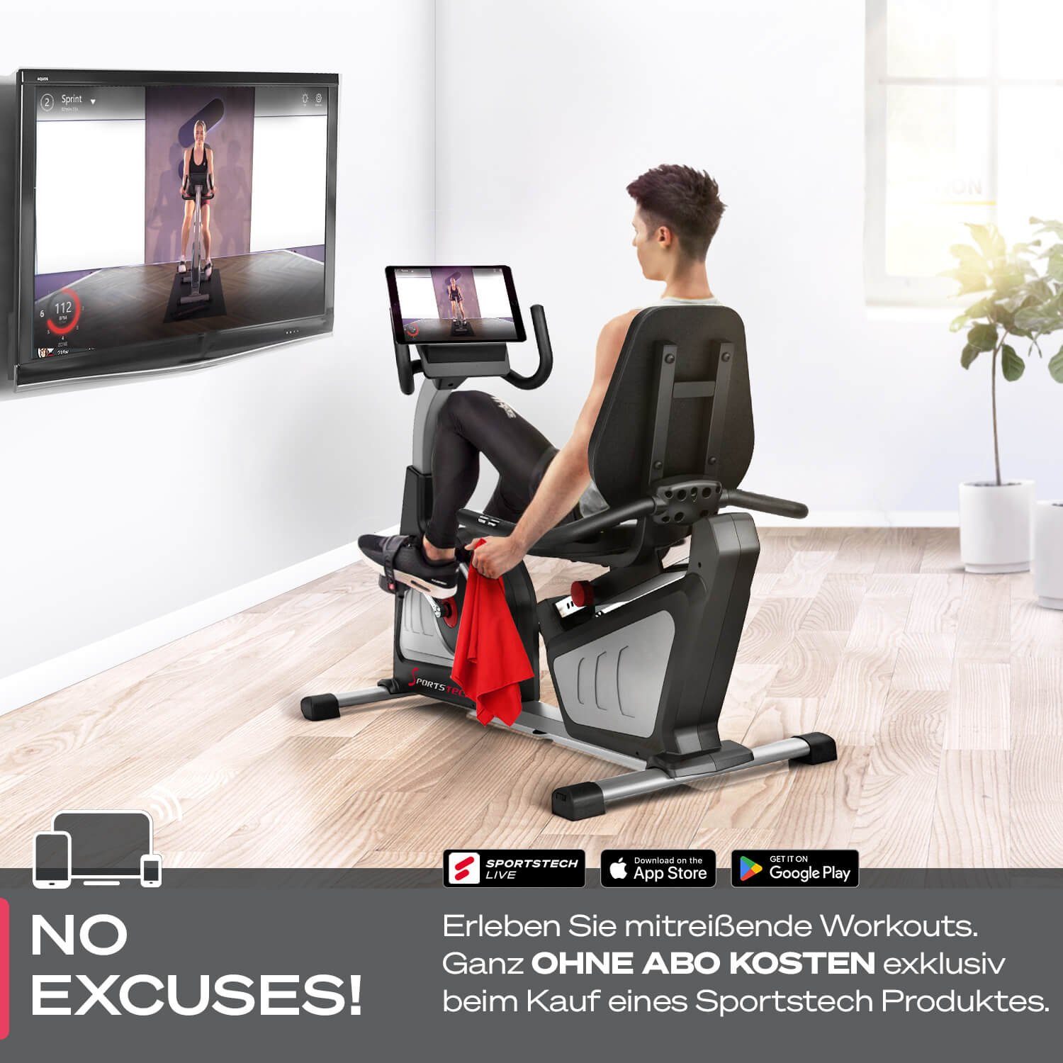 Sportstech Ergometer ES600, Liegeergometer Heimtrainer mit Rückenlehne