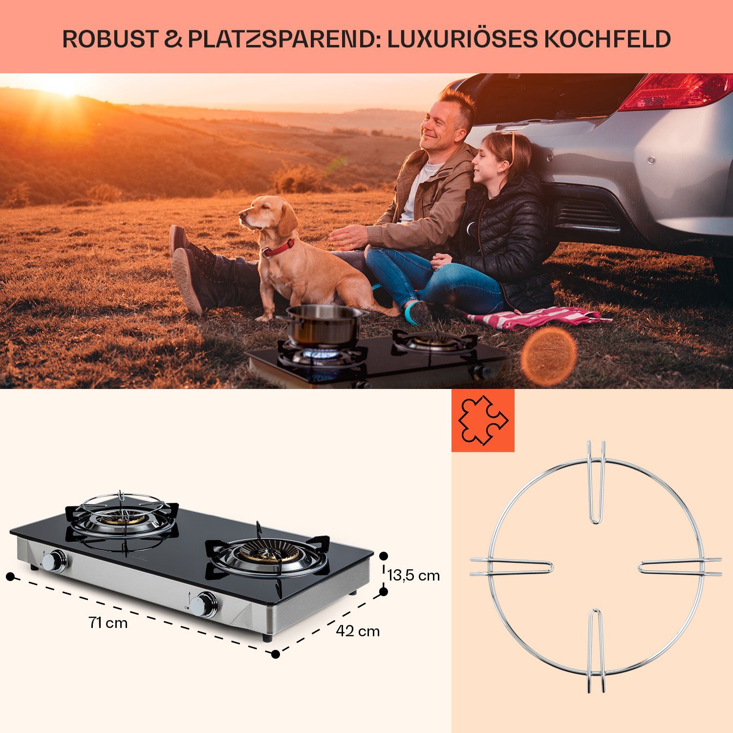 Klarstein Gas-Kochfeld CGCH6-Barzona2-G31 CGCH6-Barzona2-G31, 2 flammen brenner Kochfelder Gaskochfelder