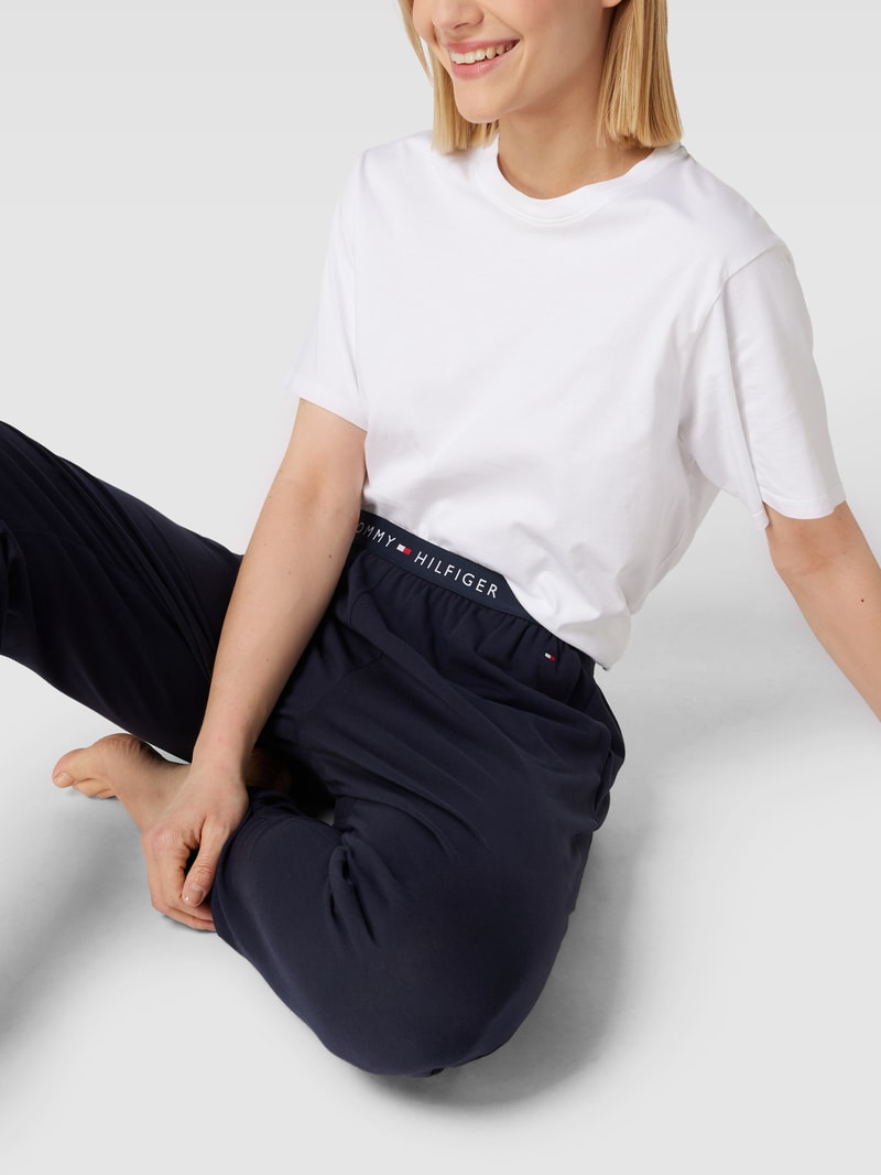 Pyjama-Hose mit elastischem Logo-Bund in marineblau
