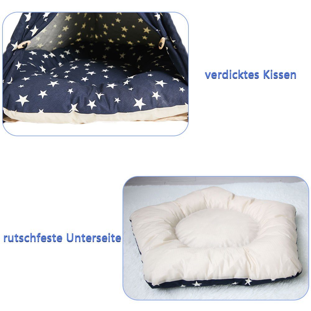 Wenta Tierbett Tipi Zelt für Haustiere, Hundezelt, Katzenzelt mit Kissen, Haustierzelte für Hunde und Katzen Größe (50 x 50 x 60 cm)