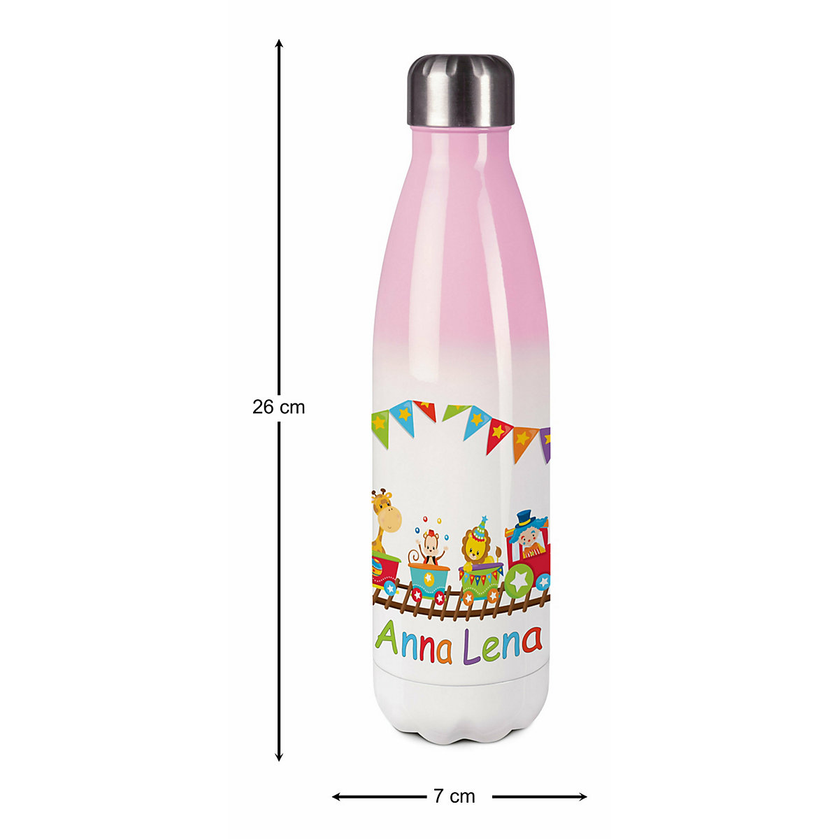 Edelstahl Kinder Thermoflasche / Trinkflasche bunt Zug Spülmaschinenfest, Auslaufsicher, Bruchfest, Doppelwandig, Für Heißgetränke geeignet, Mit Deckel, Isoliert