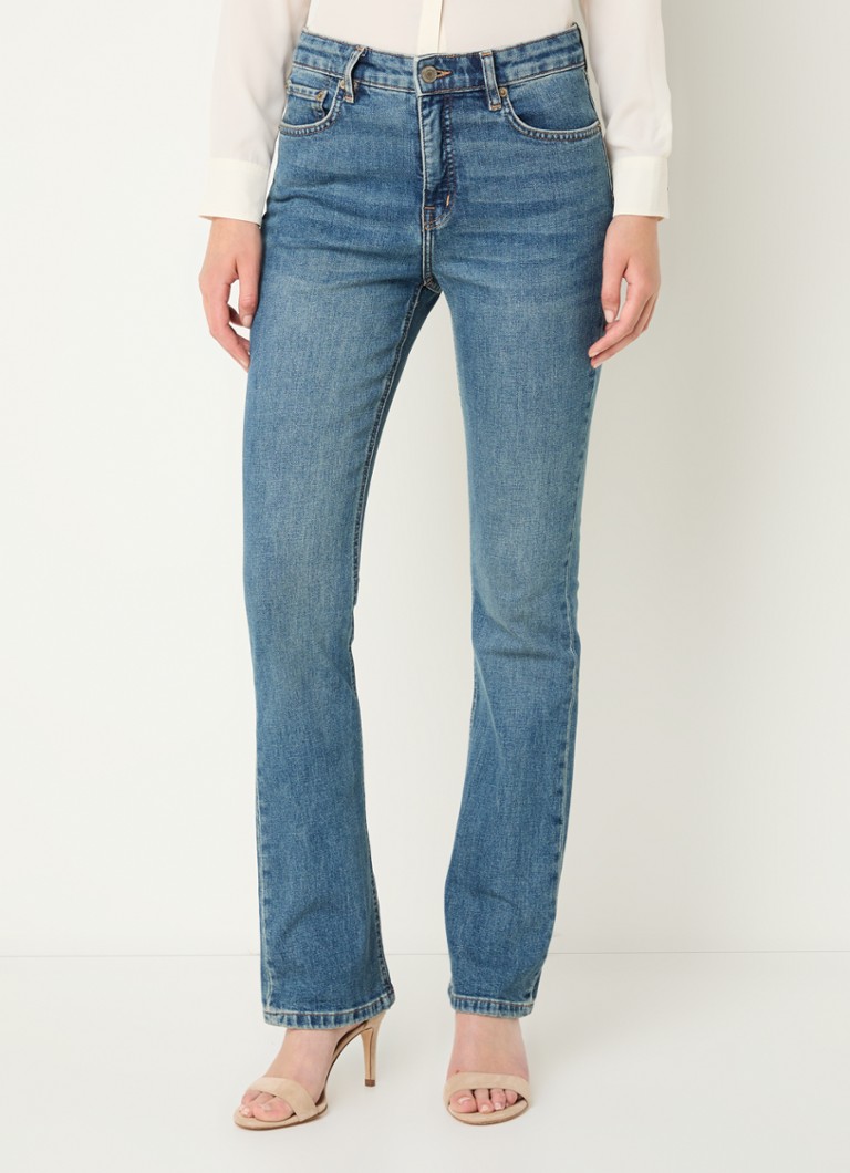 Blugi bootcut cu talie înaltă, decolorare medie