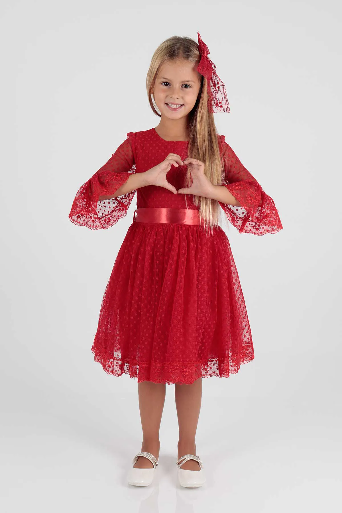 AHENGİM  Trendiges Abendkleid für Mädchen mit Schnalle und Tüllspitze Ak2209