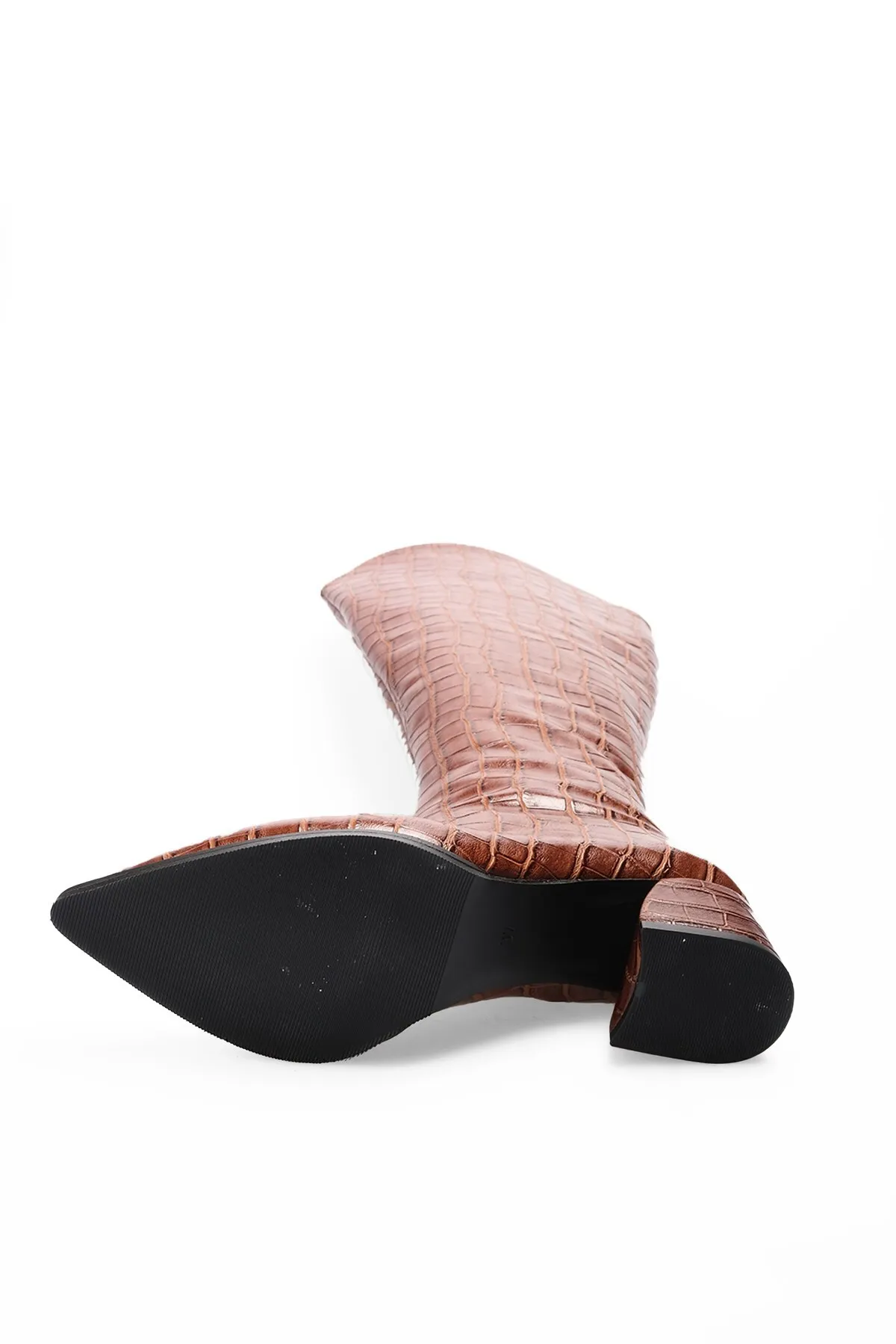 Mio Gusto  Siena Hellbraune Damen-High-Heels mit Krokodilmuster und halbem Reißverschluss an der Seite und dünnem Pelzfutter