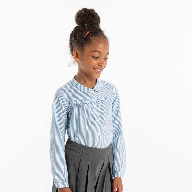Chemise rayée et frou-frou bleue fille